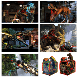 "Équipée d'un écran géant de 55 pouces et de superbes LED dynamiques, la borne Jurassic Park Arcade Raw Thrills garantit une immersion totale dans vos espaces de loisirs."