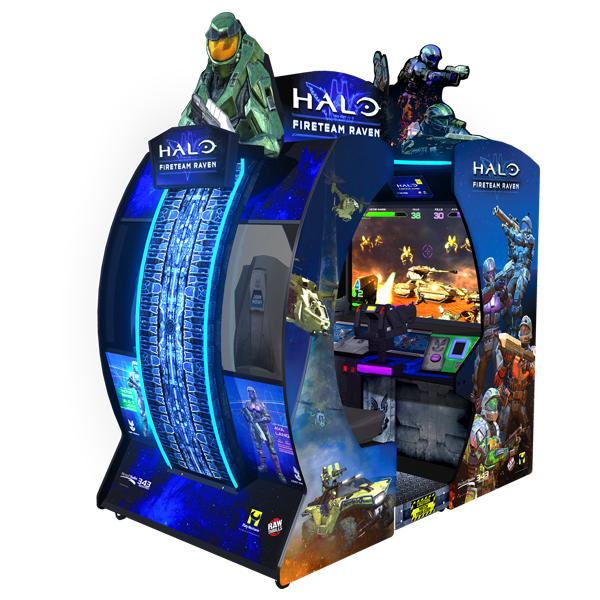 "Immersion totale garantie avec la borne d'arcade Halo Fireteam Raven et son design futuriste rétroéclairé."